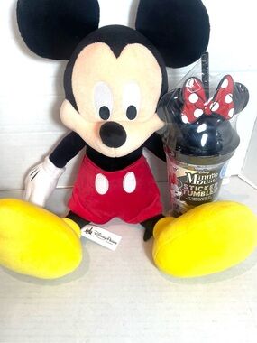 Disney Mickey Mouse Plush & Minnie Mouse Sticker Tumbler Set